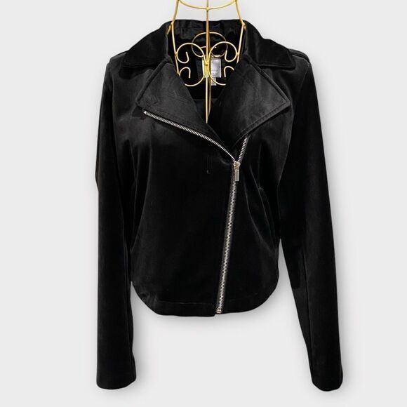 Lauren Conrad Velvet Moto zip Jacket Black Size S - Picture 2 of 10